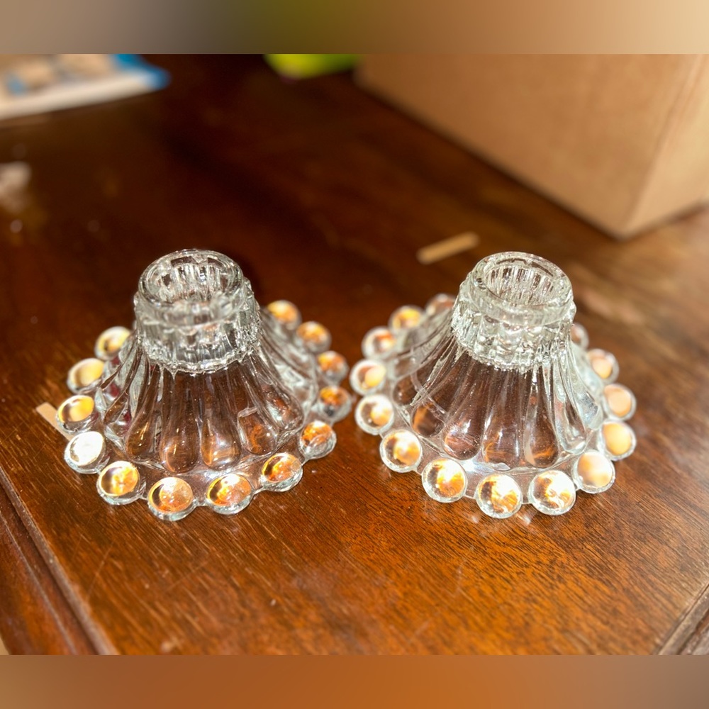 Beautiful Glass Candle Stick Holders -Pair.